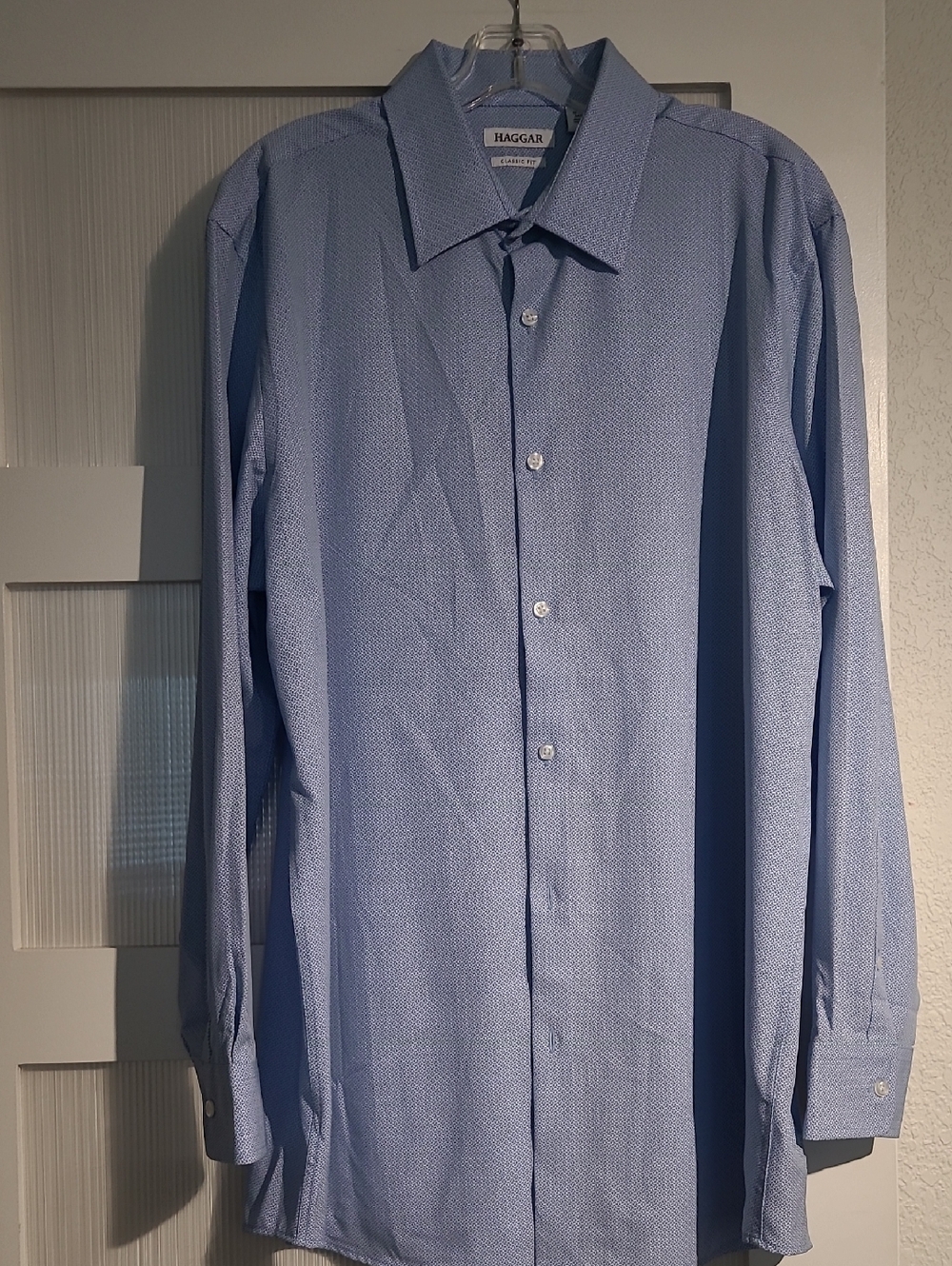 Haggar Blue Patterned Long-Sleeve Dress Shirt